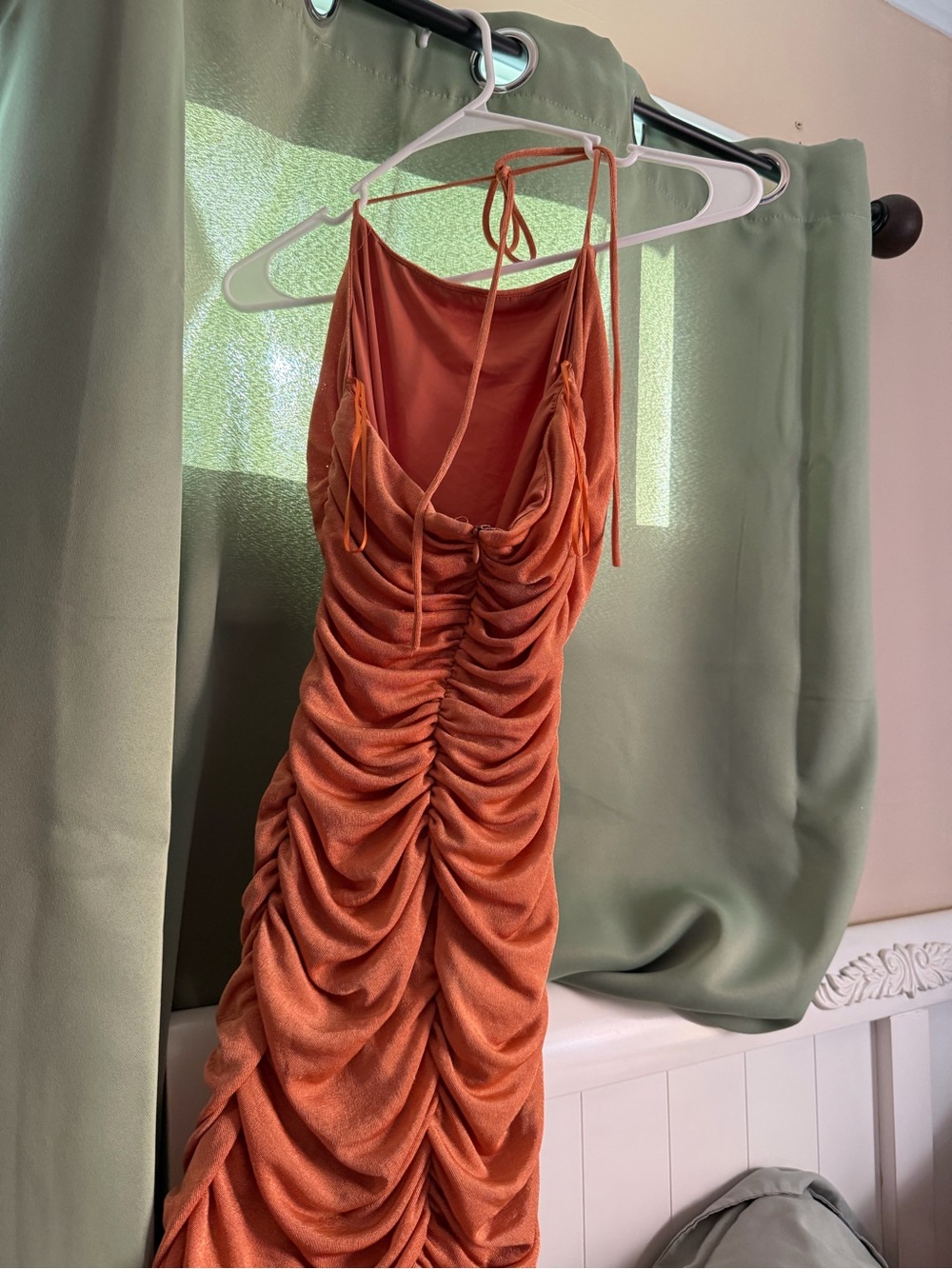 Rust Orange Ruched Halter Mini Dress - Picture 2 of 2
